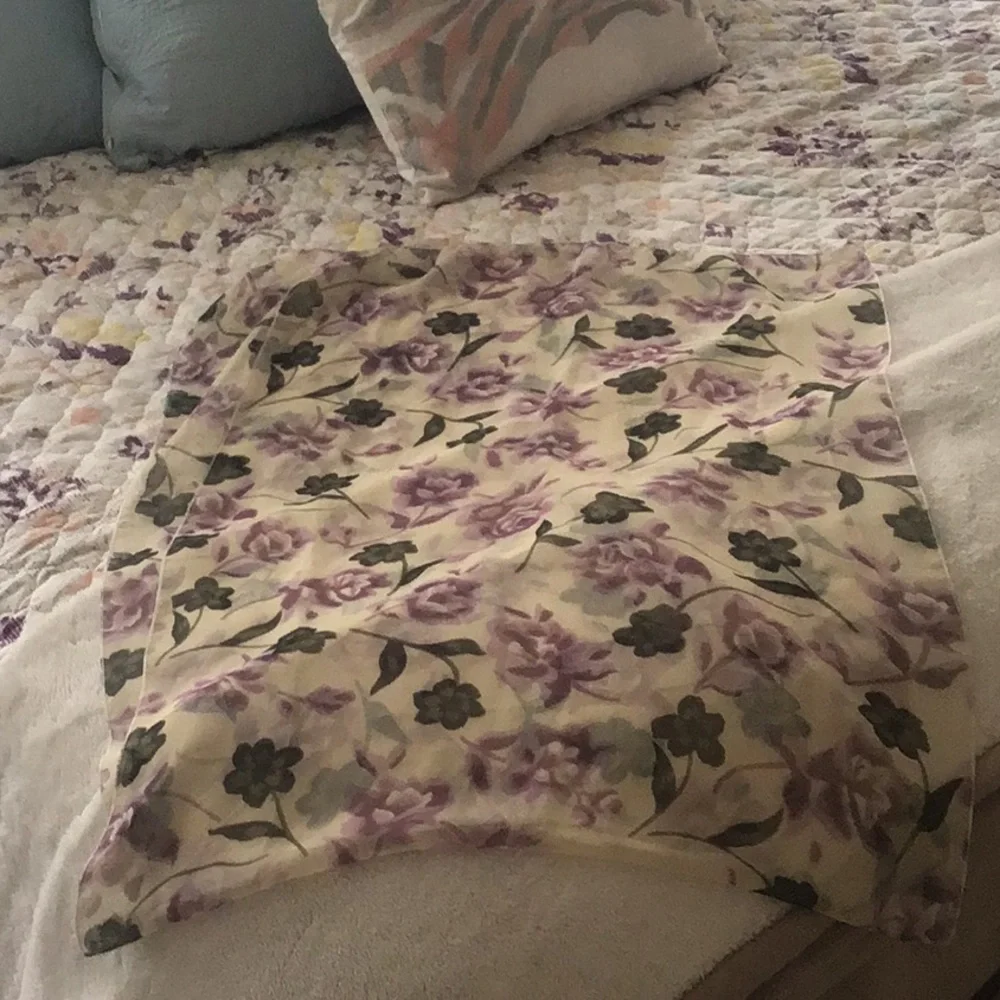 Scarf floral sheer light purple cream and green. Versatile light weight